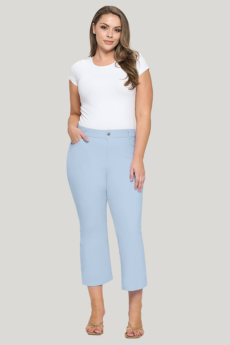 Plus Size Women's Classic Solid Straight Leg Crop Jeggings - Yelete