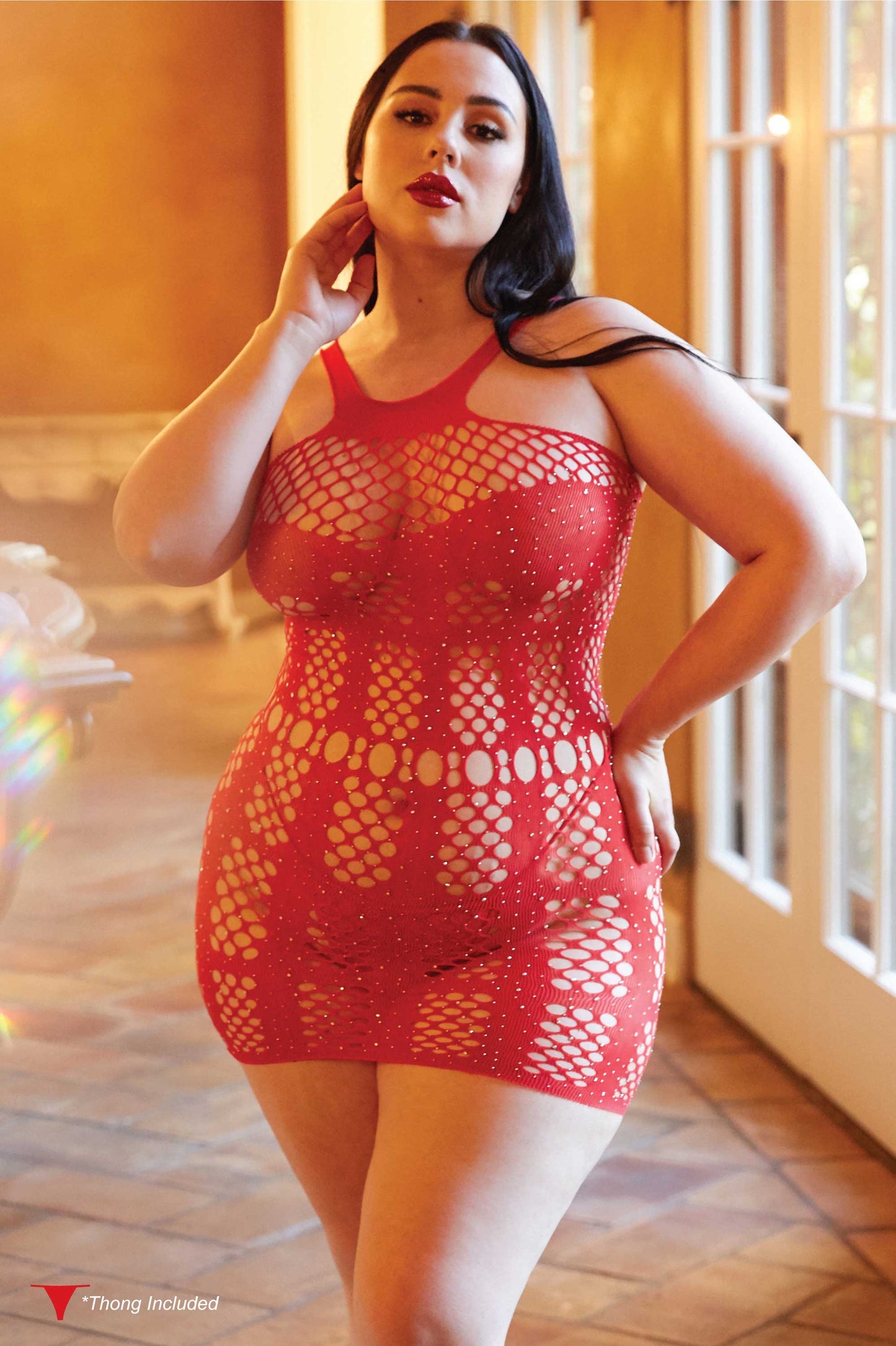 KILLER LEGS Corset Fishnet Dress with Thong