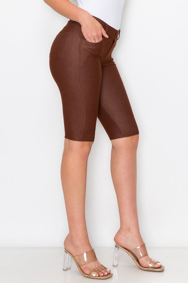women's brown long knee length bermuda shorts