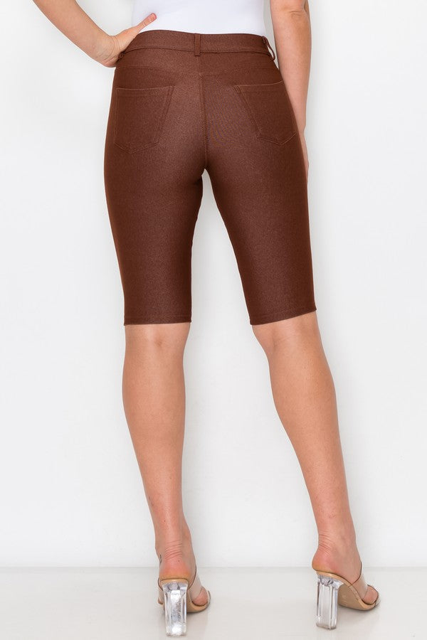 women's brown long knee length bermuda shorts