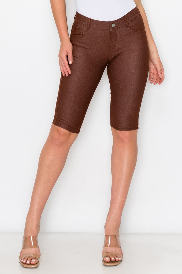 women's brown long knee length bermuda shorts