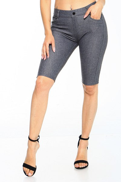 grey women's long knee length bermuda shorts