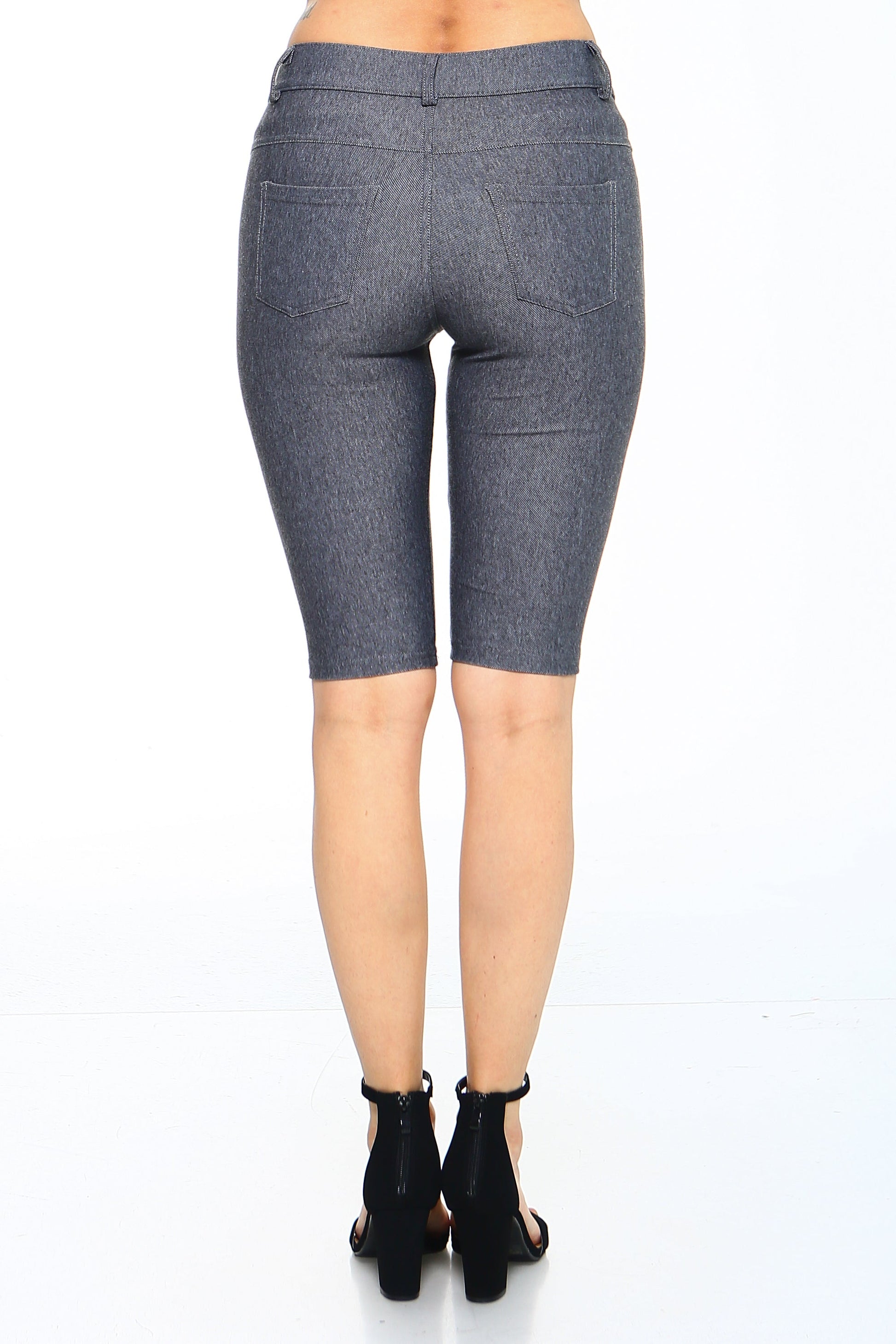 grey women's long knee length bermuda shorts