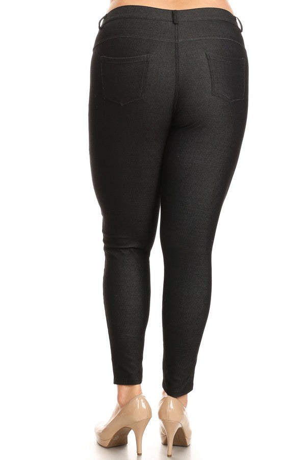 Plus Size Cotton-Blend 5-Pocket Skinny Jeggings - Black
