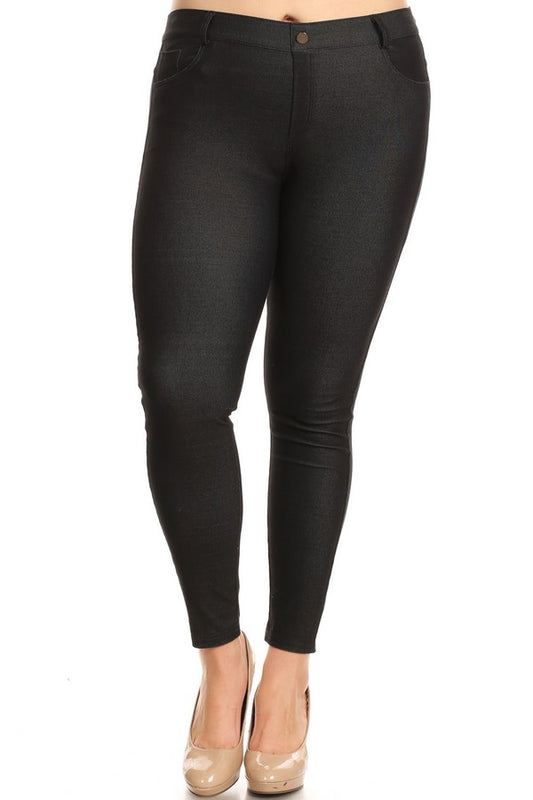 Plus Size Cotton-Blend 5-Pocket Skinny Jeggings - Black