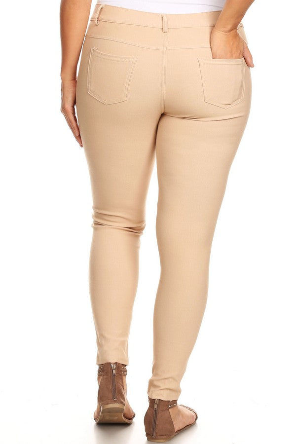 Plus Size Cotton-Blend 5-Pocket Skinny Jeggings - Camel