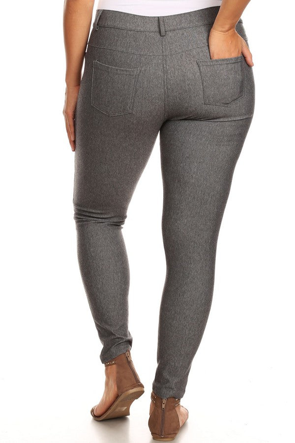 Plus Size Cotton-Blend 5-Pocket Skinny Jeggings - Grey