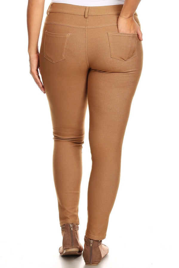 Plus Size Cotton-Blend 5-Pocket Skinny Jeggings - Khaki