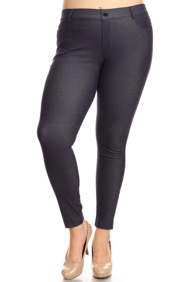 Plus Size Cotton-Blend 5-Pocket Skinny Jeggings - Navy