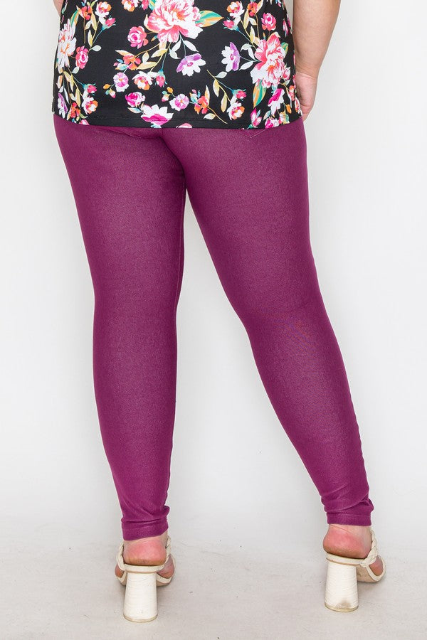 Plus Size Cotton-Blend 5-Pocket Skinny Jeggings - Plum
