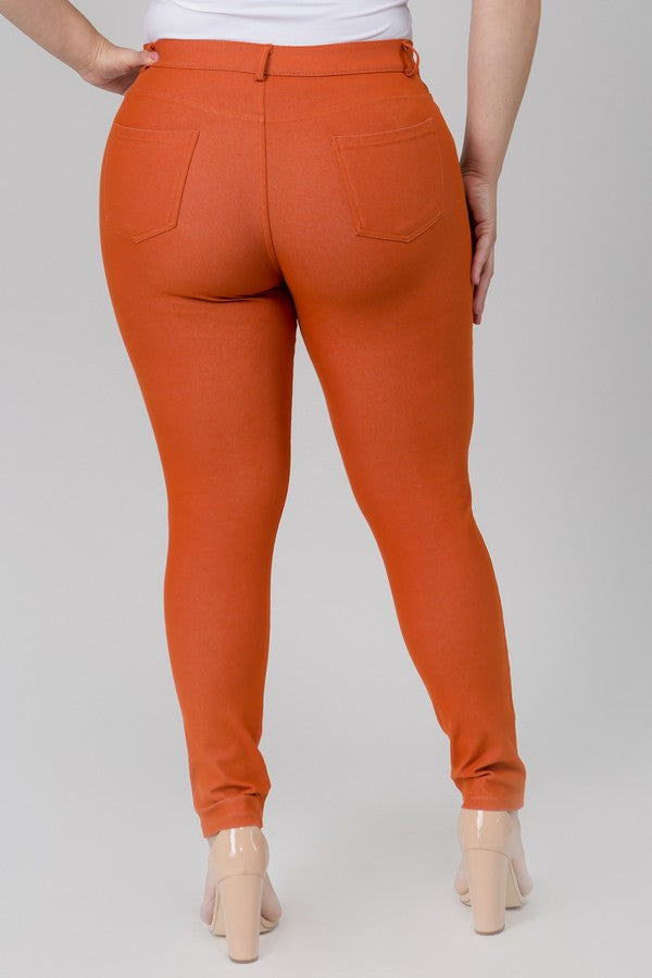 Plus Size Cotton-Blend 5-Pocket Skinny Jeggings - Rust