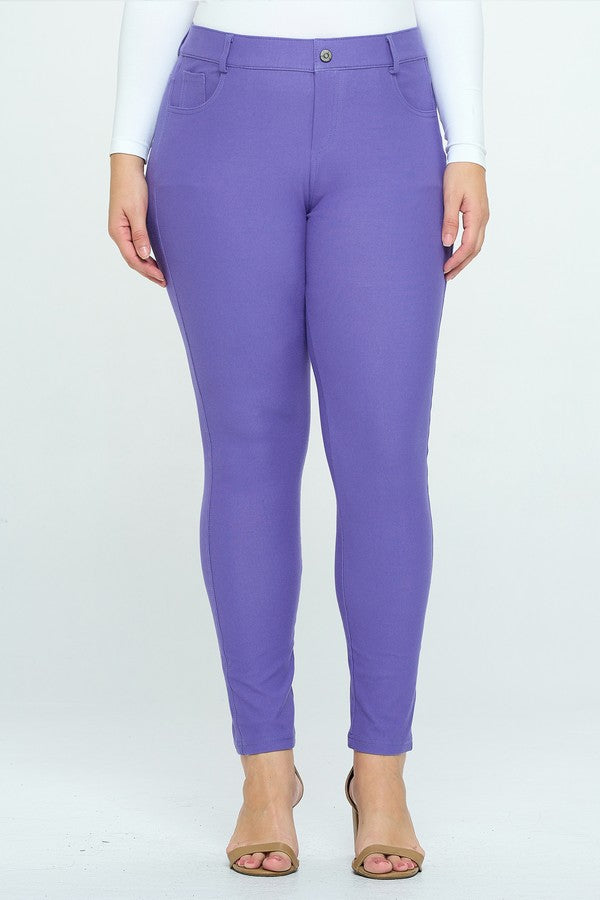 Plus Size Cotton-Blend 5-Pocket Skinny Jeggings - Very Periwinkle