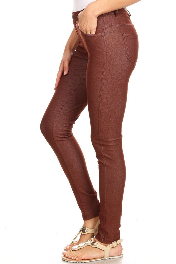 Cotton-Blend 5-Pocket Skinny Jeggings - Coffee