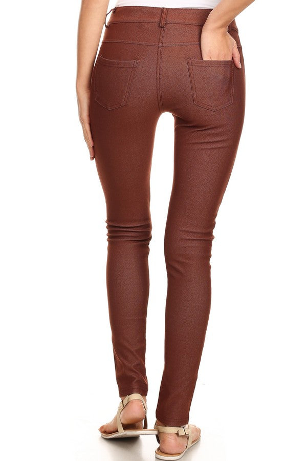 Cotton-Blend 5-Pocket Skinny Jeggings - Coffee