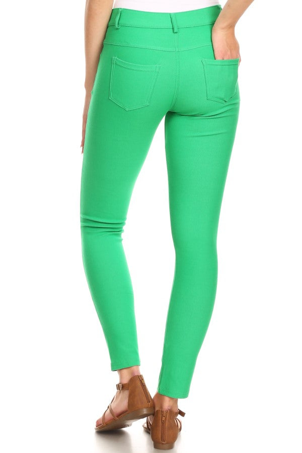 Cotton-Blend 5-Pocket Skinny Jeggings - Green