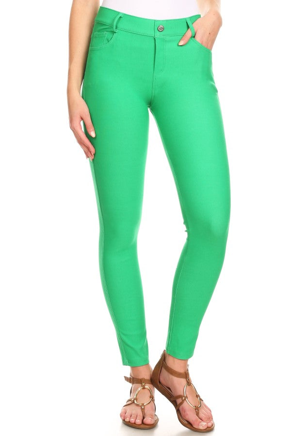 Cotton-Blend 5-Pocket Skinny Jeggings - Green