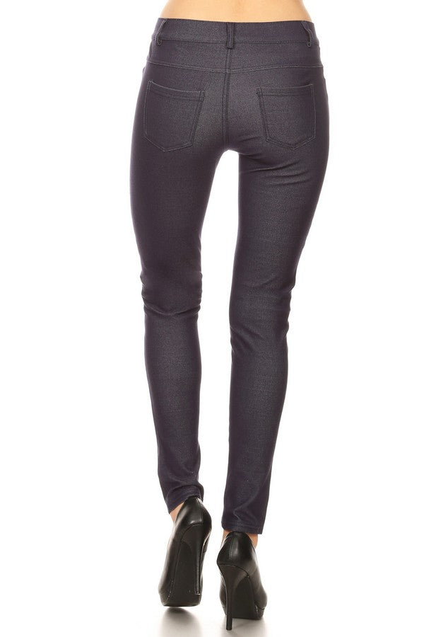 Cotton-Blend 5-Pocket Skinny Jeggings - Navy