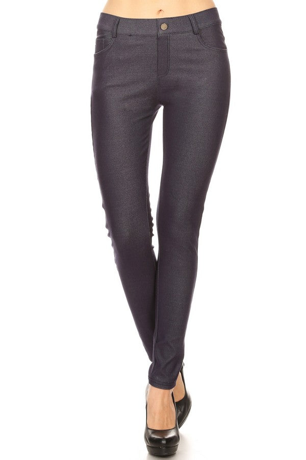 Cotton-Blend 5-Pocket Skinny Jeggings - Navy