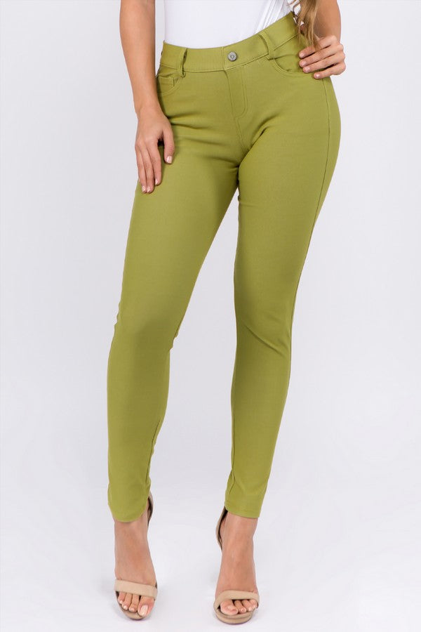 Cotton-Blend 5-Pocket Skinny Jeggings - Olive