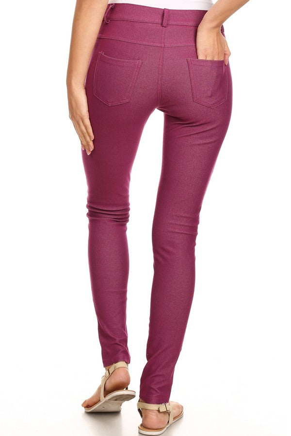 Cotton-Blend 5-Pocket Skinny Jeggings - Plum