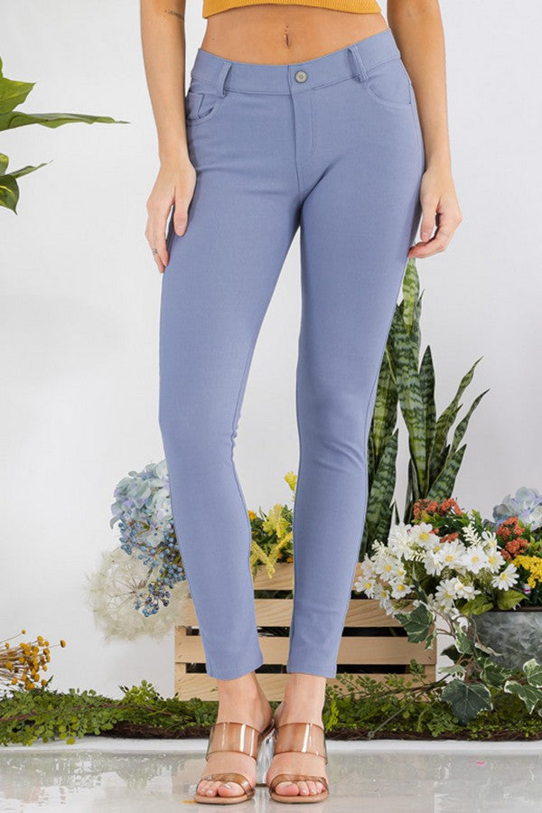 Cotton-Blend 5-Pocket Skinny Jeggings - Slate Grey