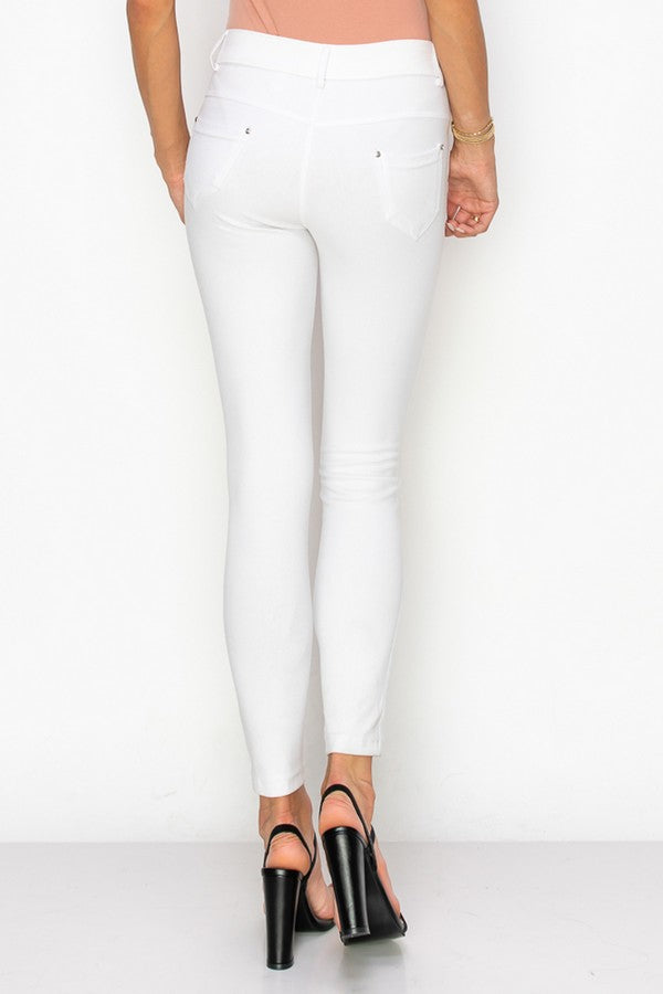 Cotton-Blend 5-Pocket Skinny Jeggings - White