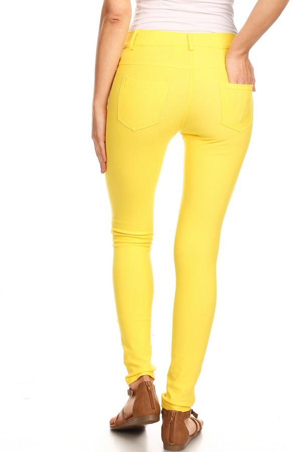 Cotton-Blend 5-Pocket Skinny Jeggings - Yellow