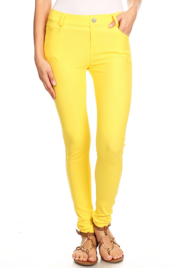 Cotton-Blend 5-Pocket Skinny Jeggings - Yellow