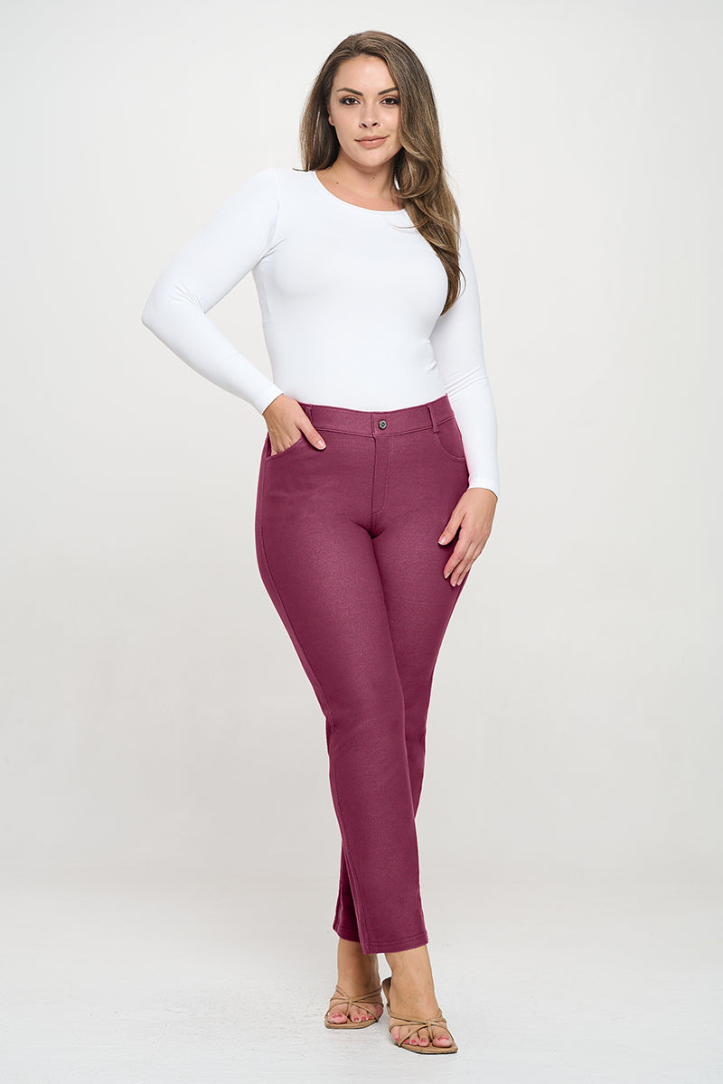 Plus Size Women's Classic Solid Straight Leg Jeggings - Yelete