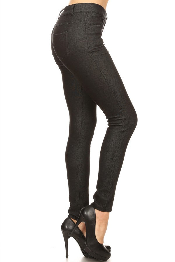 Cotton-Blend 5-Pocket Skinny Jeggings - Black