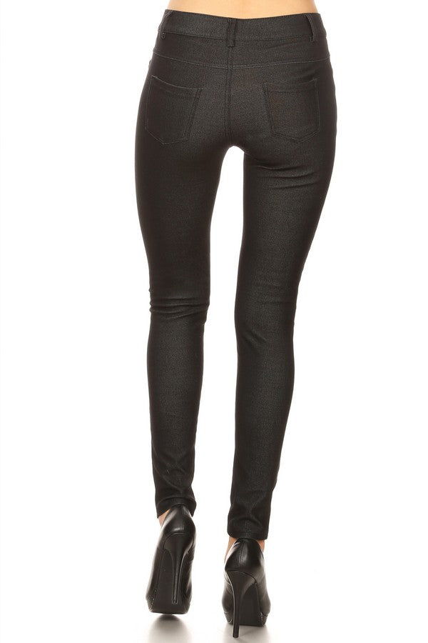 Cotton-Blend 5-Pocket Skinny Jeggings - Black
