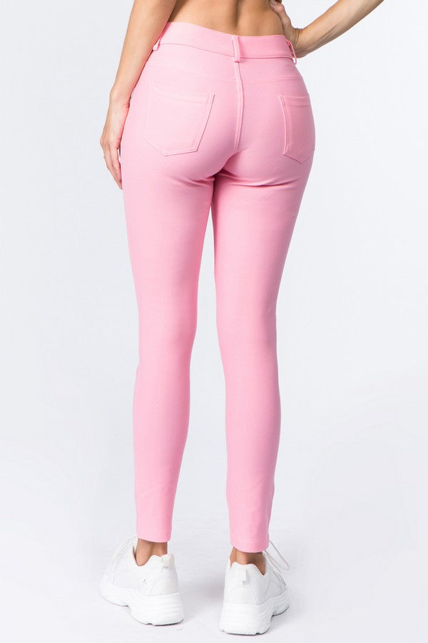 Cotton-Blend 5-Pocket Skinny Jeggings - Light Pink