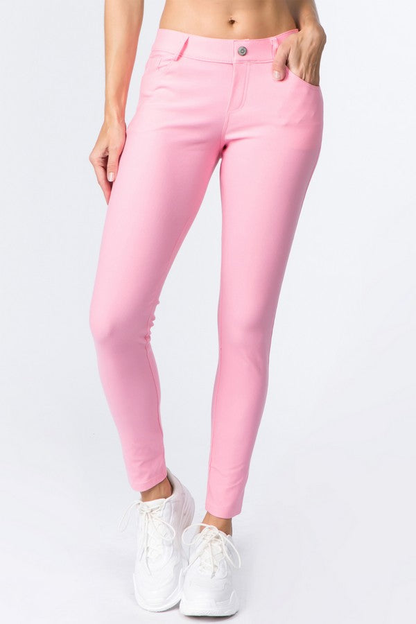Cotton-Blend 5-Pocket Skinny Jeggings - Light Pink