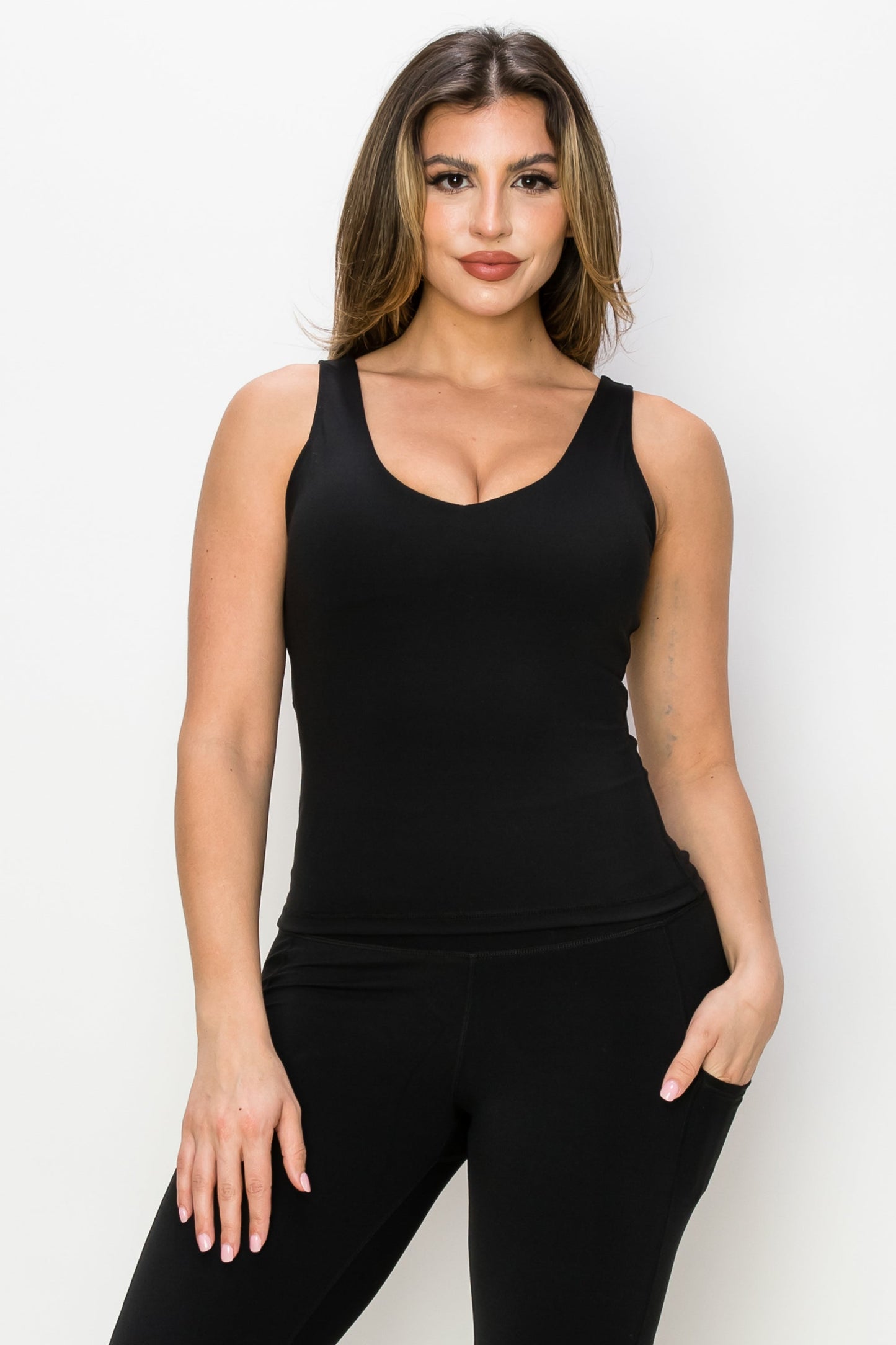 Women’s Body Mold Buttery Soft Full-Length Activewear Tank with Built-In Bra