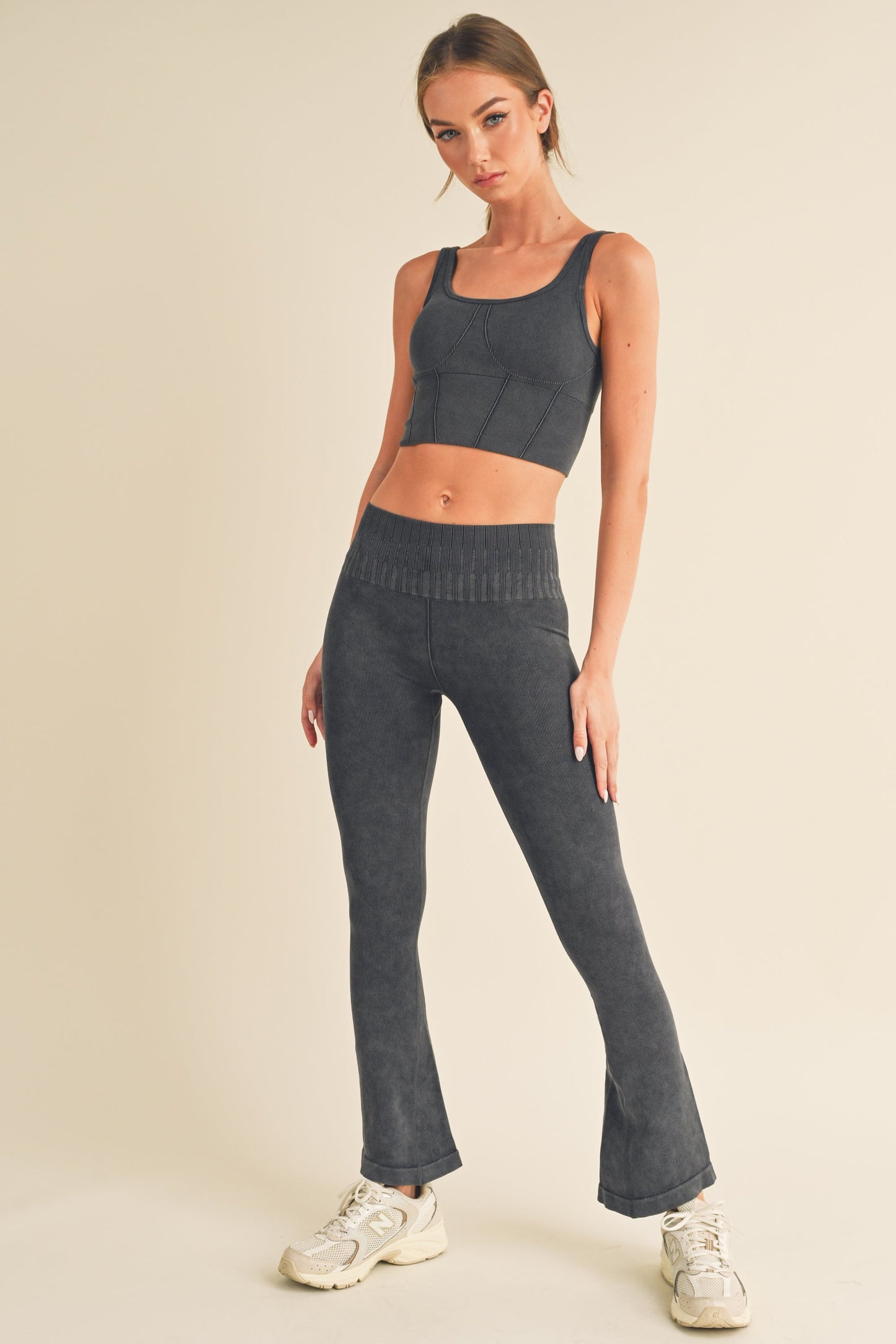 Women's Stone Washed Ribbed Matching Yoga Set