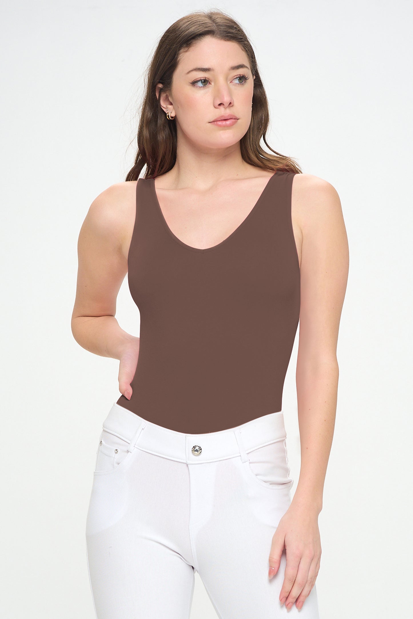Women's Reversible V-Neck Basic Tank Top Bodysuit