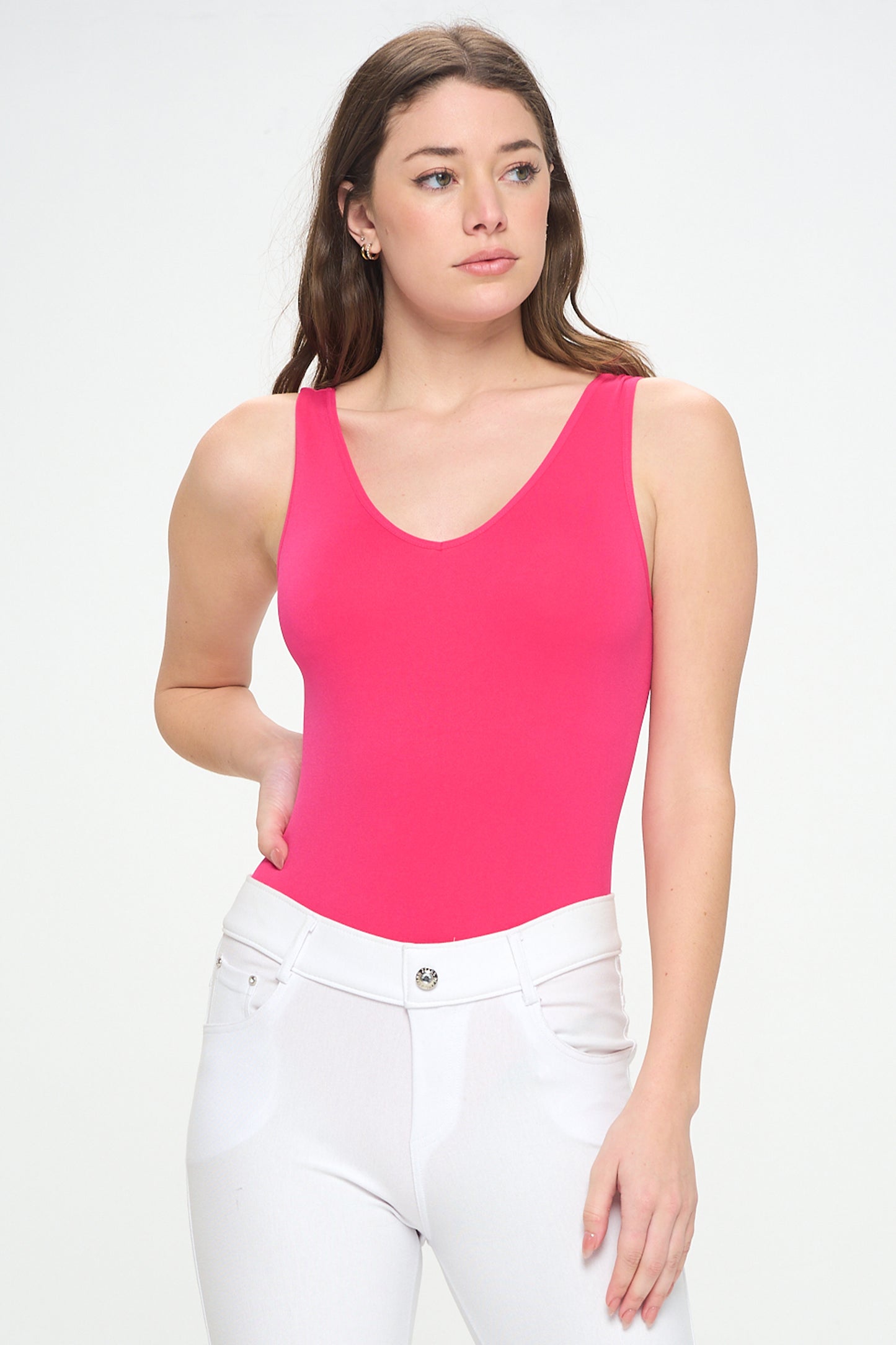 Women's Reversible V-Neck Basic Tank Top Bodysuit