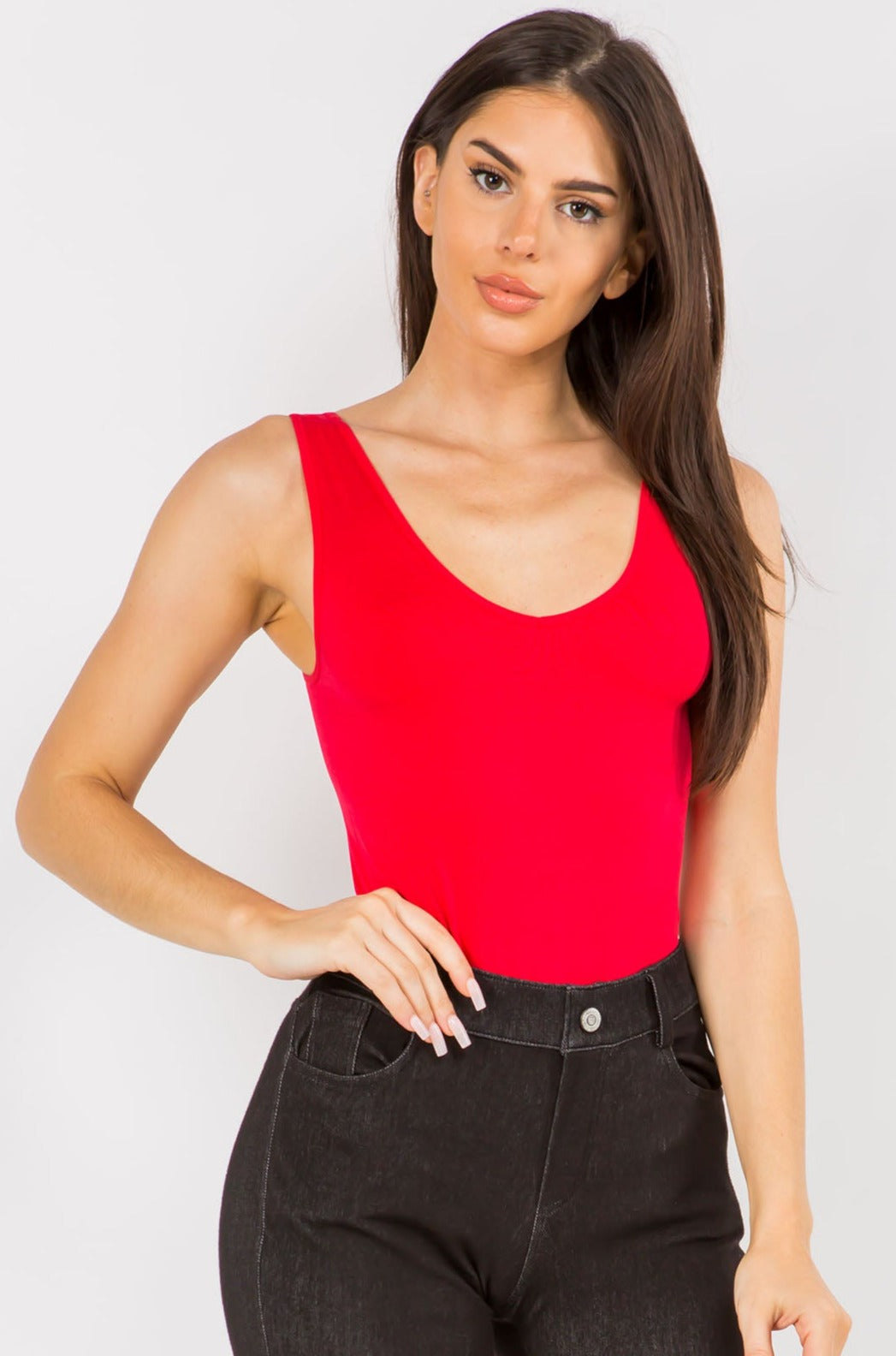 Women's Reversible V-Neck Basic Tank Top Bodysuit