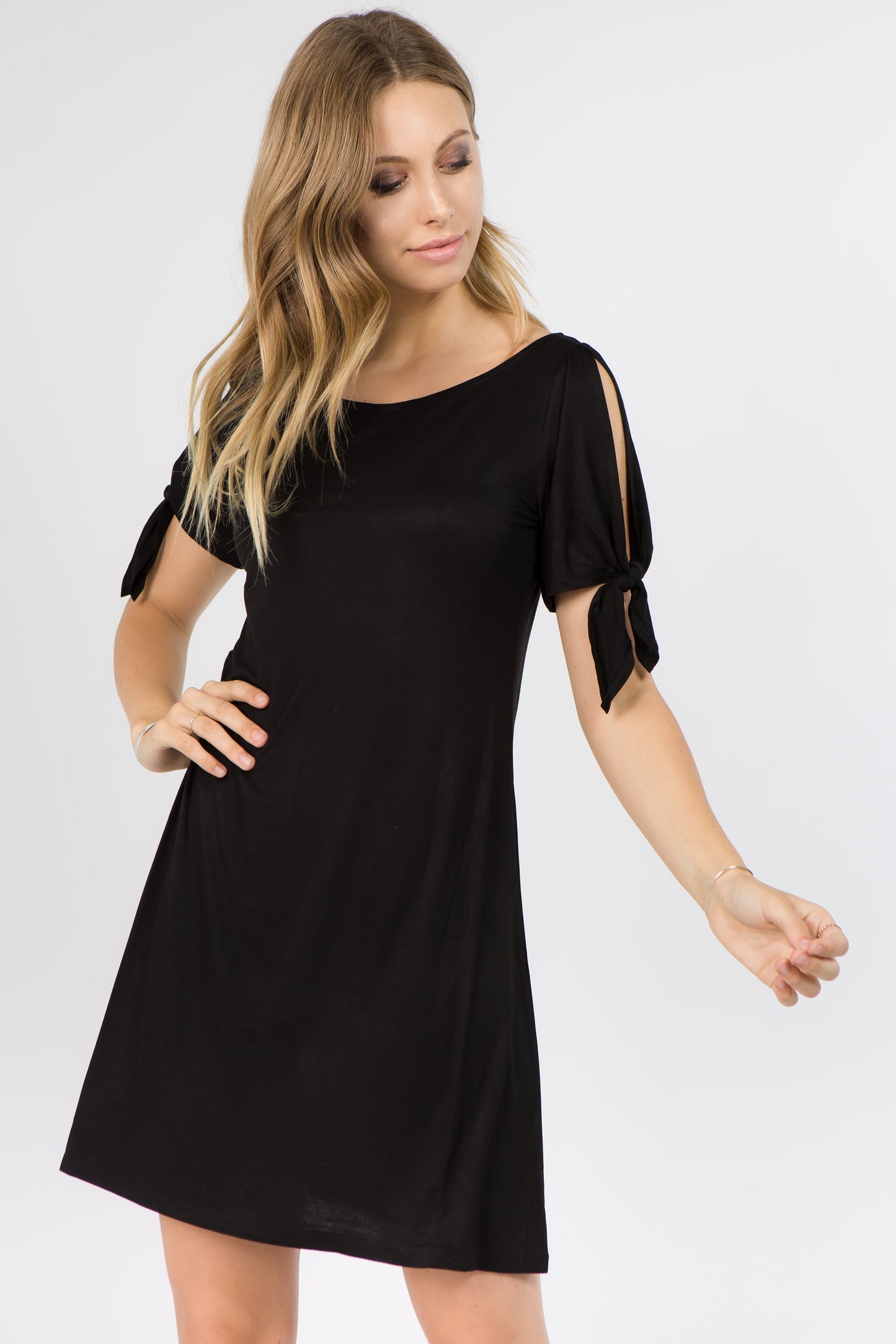 Lady's Knot Tie Sleeve Shift Dress