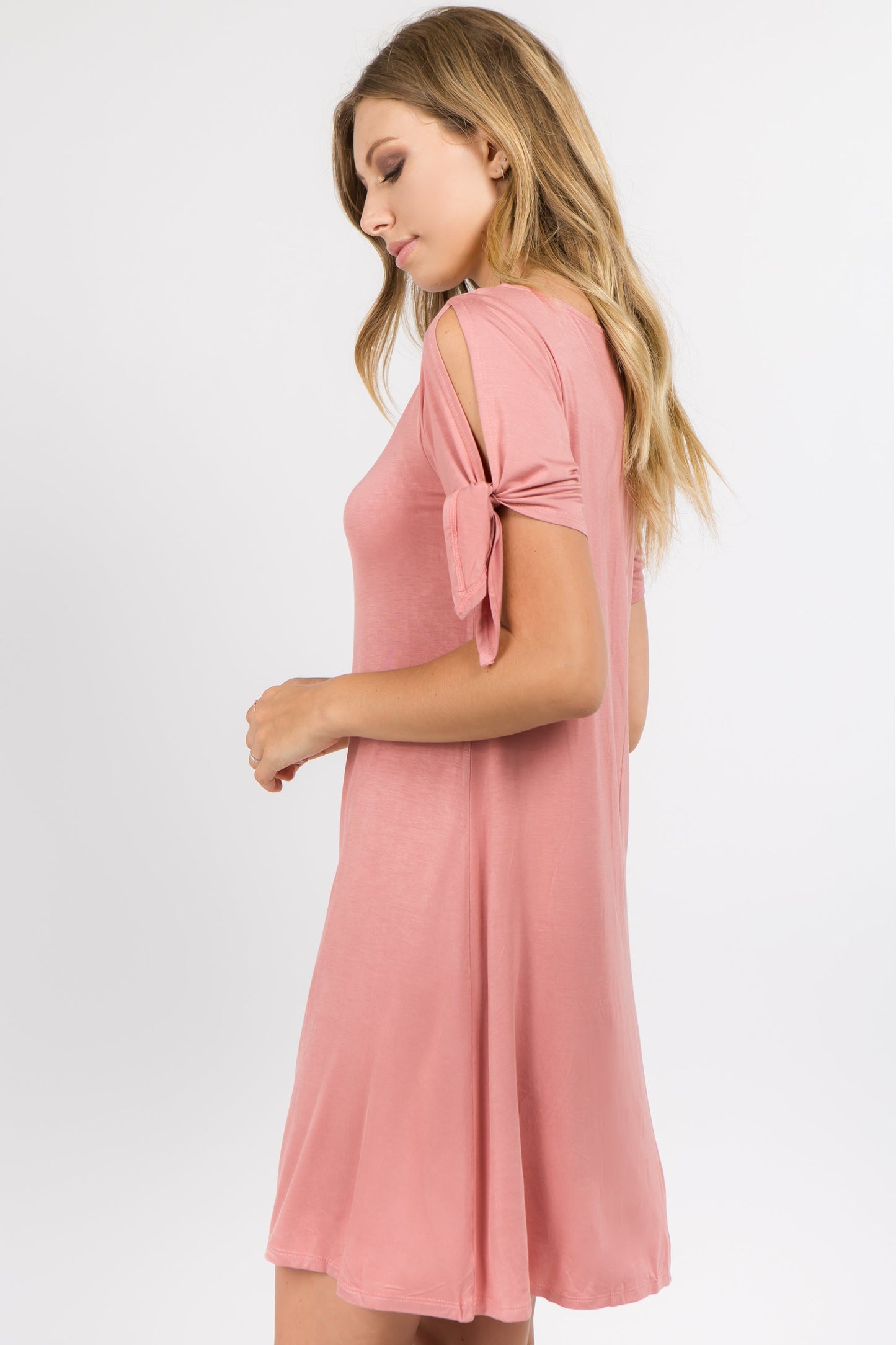 Lady's Knot Tie Sleeve Shift Dress