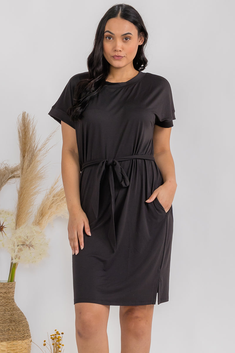Women's Peach Skin Short Dress with Belt