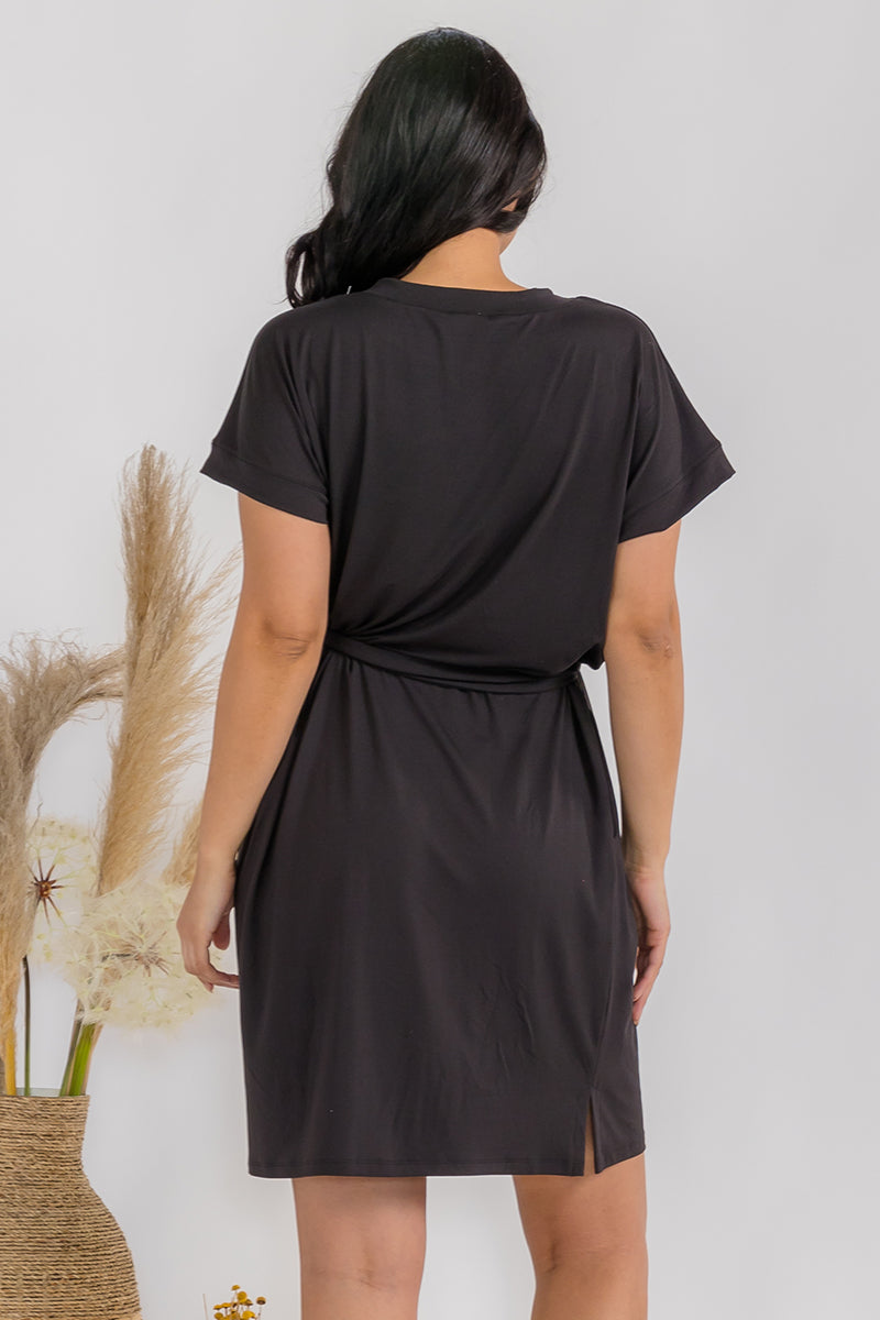 Women's Peach Skin Short Dress with Belt