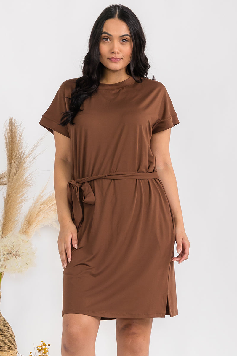 Women's Peach Skin Short Dress with Belt