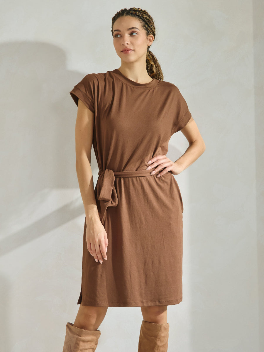 Women's Peach Skin Short Dress with Belt