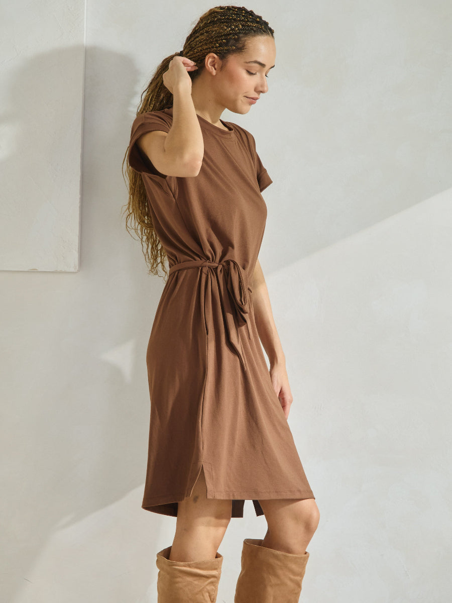 Women's Peach Skin Short Dress with Belt