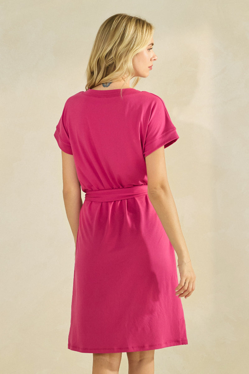 Women's Peach Skin Short Dress with Belt