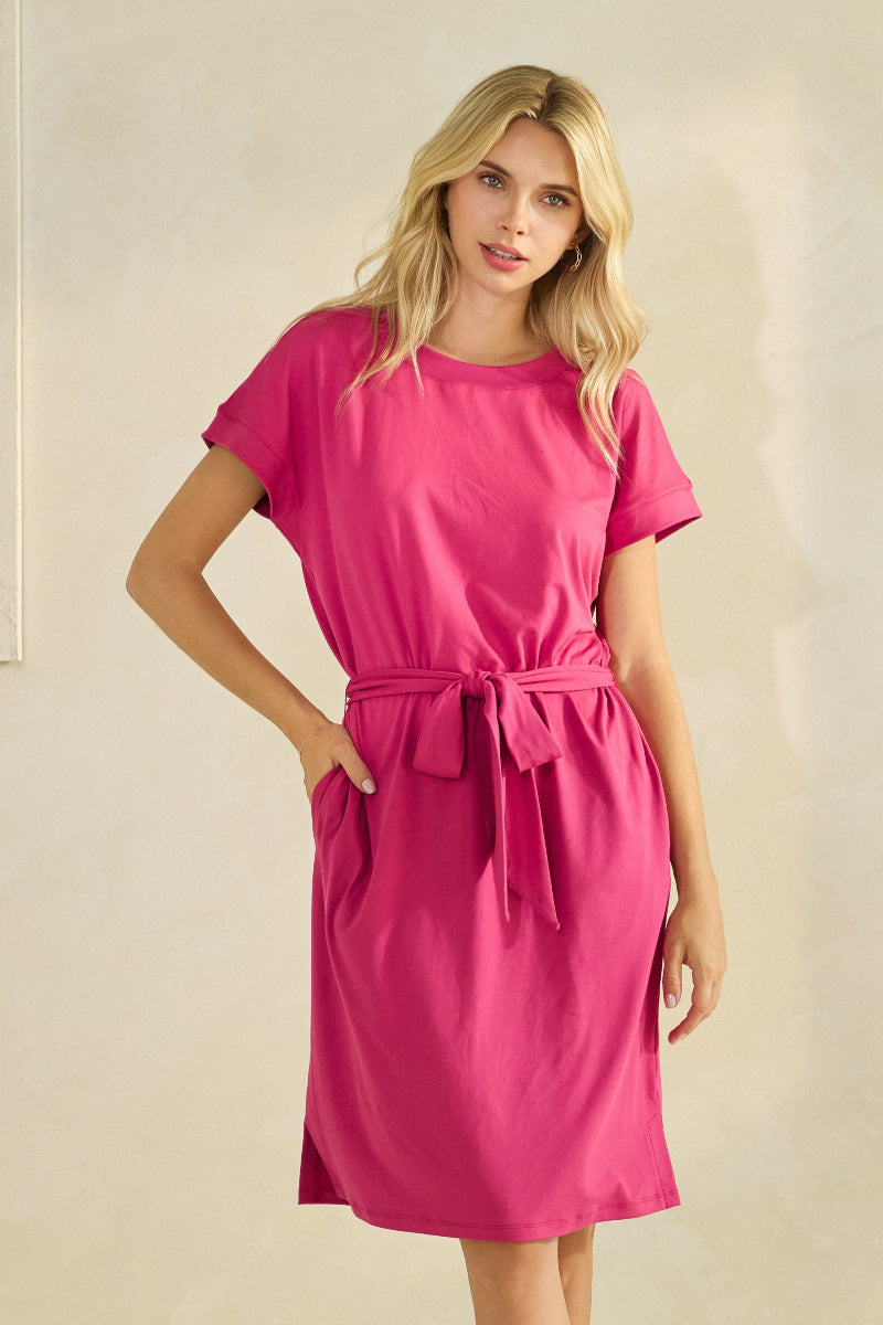 Women's Peach Skin Short Dress with Belt