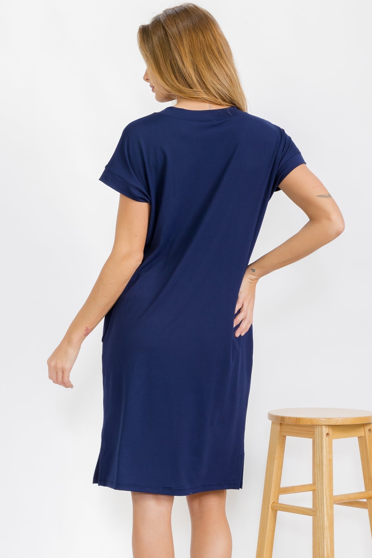 Women's Peach Skin Short Dress with Belt