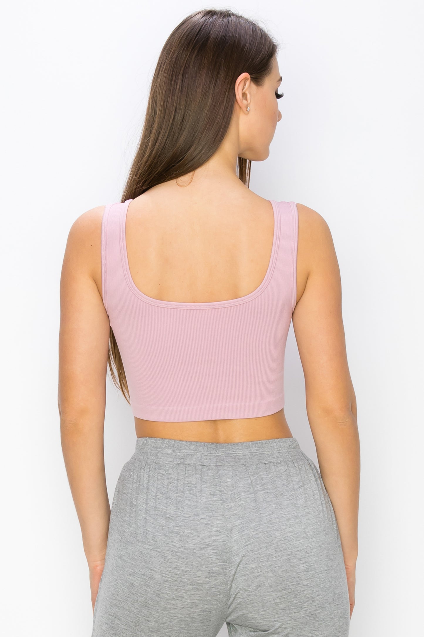 Women's Ribbed Deep Scoop Cropped Tank Top w/ Reversible Neckline