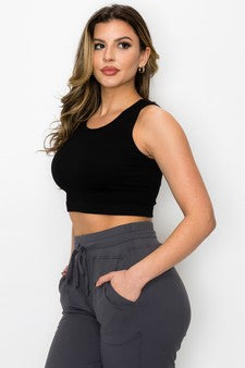 Women's Ribbed High Neck Cropped Tank Top